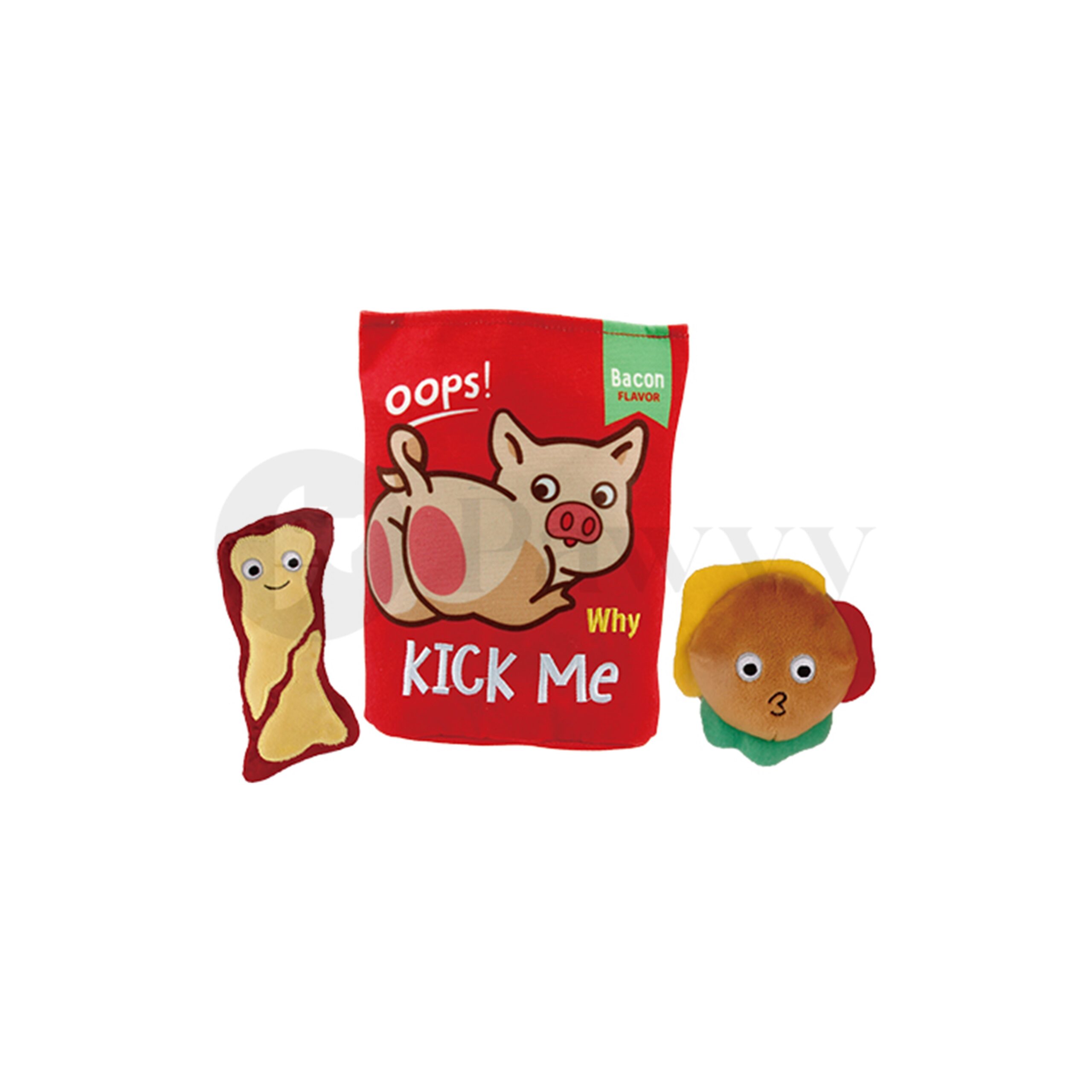 GiGwi Foody Friendz Pork Snack Bag with 3 toys and multiple squeaker, crinkle paper for pet dog and puppy