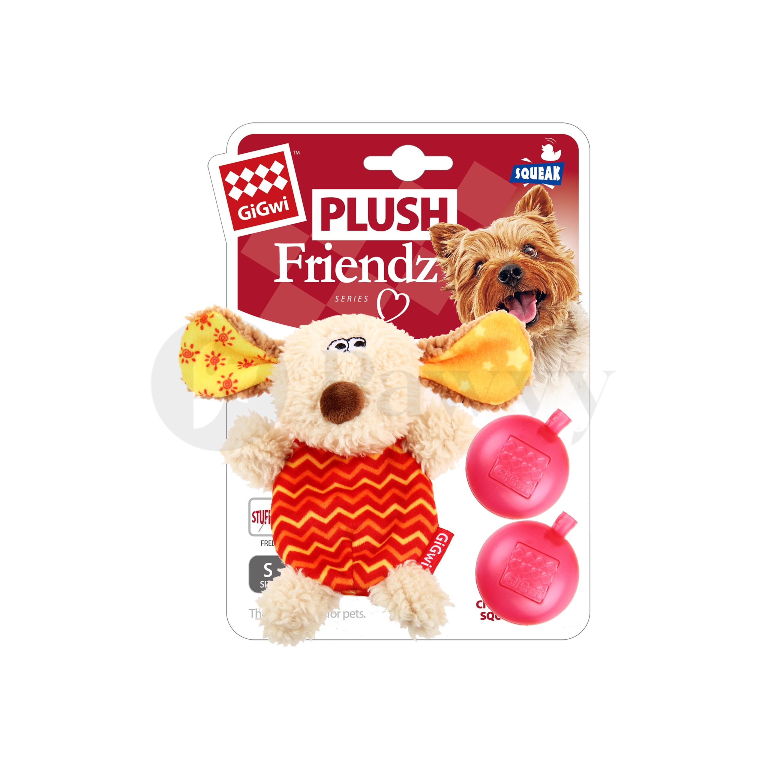 GiGwi Plush Friendz Refillable Squeaker Dog comes with two squeakers and feature multiple material for pet dog and puppy